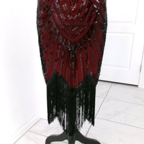 Like New Fundaisy Gatsby Flapper Red and Black Sequin Beaded Dress S Fringe - Picture 5 of 15